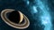 Planet saturn wallpaper with blue nebula and stars