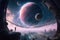 Planet in space. Stars in the Universe. Alien world. Fantastic scientific wallpaper. AI generated