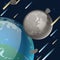 Planet system, natural earth satellite vector illustration. Space object that rotates next to earth. Moon gray surface