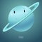 Planet Uranus in the background of space. Cute funny character