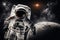 Planet view. Astronaut that is in space suit. Beautiful illustration picture. Generative AI