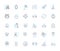 Planetary economy linear icons set. Sustainability, Resources, Distribution, Interdependence, Globalization, Trade