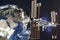 Planetary station satellite near Planet Earth in outer space