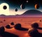 Planets Above Landscape, Generative AI Illustration