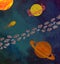 Planets, asteroids, comet, stars illustration, textures, raster