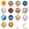 Planets icon set, realistic style