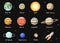 Planets icons pixel art vector illustrations set