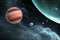 Planets outside our solar system. Exoplanets and exoplanetary systems, space background