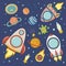 Planets and rockets for children- flat vector