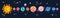 Planets in row in space cartoon solar flat vector