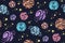 Planets seamless pattern dark space doodle vector