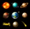 Planets in solar system. Astronomical galaxy. cosmonaut explore adventure. Space Mars and sun, earth and venus. banner