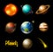 Planets in solar system. Astronomical galaxy. cosmonaut explore adventure. Space Mars and sun, earth and venus. banner