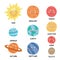 Planets of solar system educational banner for school flat vector illustration.