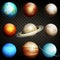 Planets of the solar system isolated on a transparent background. Set of realistic planets vector