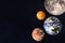 Planets of solar system together in space. Earth, Mars, Venus, Moon