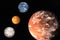 Planets of solar system together in space. Earth, Mars, Venus, Neptune with atmosphere