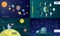 Planets space banner set, flat style