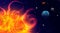 Planets in Space. Bright Sunlight in the Cosmos. Beautiful Planets on Gradient Background. Space Abstraction. Planets in Space. Su