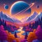 planets, stars, and trees in a surreal space landscape