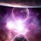 Planets with violet nebula and rising Star