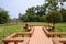 Planked viewing platform in sunny summer