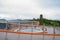 Planked walkway and glassed railings of viewing deck at Danjing Mountain