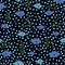 Planktom seamless pattern with fish and seaweed silhouettes. Dark background with blue and green ornament and water bubbles