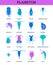 Plankton sea microorganisms icons cartoon vector illustrations set isolated.