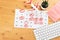 Planner Calendar and agenda reminders, work from home. for plan daily meeting and note holiday trip in diary at office desk. 2023