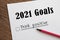 Planner of goals and plans for 2021, a sheet of paper with the inscription think positive