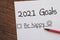 Planner of goals and plans for 2021, a sheet of paper with the inscription to be happy from to do list