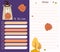 Planner organizer with a cute bear in a hat with pumpkin for Halloween on background with an autumn landscape and autumn