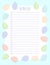 Planner to do list template with Easter eggs in pastel colors. Printable stationary mockup with cute Ostara colored eggs for