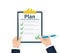 Planning clipboard. Business tactic. Clipboard with checklist and pencil. Plan to achieve goal. Flat design, vector