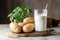 Plant based delight Vegan potato milk powder in glasses, selective focus