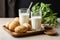 Plant based delight Vegan potato milk powder in glasses, selective focus