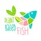 Plant based fish concept. Vegan product. fish fins in the form of green leaves. Organic natural vegetarian food. Vector