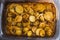 Plant-based food, vegan potato bake with dairy-free sauce