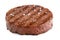 Plant based grilled burger patty with grill marks and rock salt isolated on white