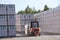 Plant of building materials `ECO` Yaroslavl.The forklift works on the territory of production