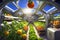 Plant cultivation laboratory. Glass space greenhouse, futuristic farm on the moon, Mars or desert