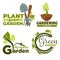 Plant garden gardening tools and leaves or sprouts isolated icons