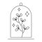 Plant in glass flask outline logo. Growing concept. Boho emblem. Botanical badge for company. Vector illustration