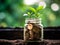 Plant Growing In Savings Coins. Ai generated