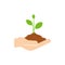 Plant grown icon. Gardener holding a green sprout in hand.