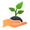 Plant in hand flat icon. Sprout in hand color icons in trendy flat style. Arm and leaf gradient style design, designed