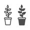 Plant with leaves, seedlings in pot line and solid icon, gardening concept, growing plant vector sign on white
