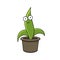 Plant mascot. Young seedling in a pot. Character. Green sprout growing. Vector flat.