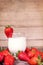 Plant milk with strawberries, vegan milkshake with soy or coconut